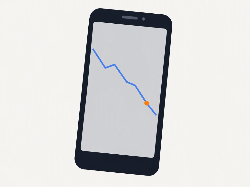 A falling retention line on a phone screen with a single marked drop-off point
