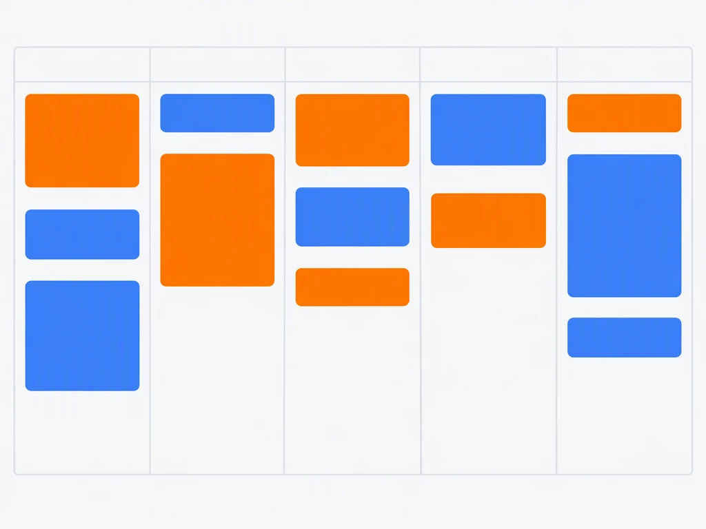 Flat illustration of a five-column weekly calendar with orange and blue task blocks