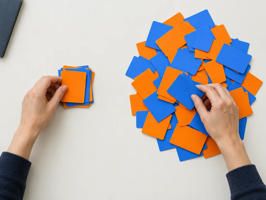 Founder sorting marketing priorities into one chosen task and a short list of deferred work